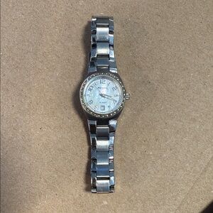 Fossil Silver-Tone Mother-of-Pearl Crystal Bezel Women’s Watch
